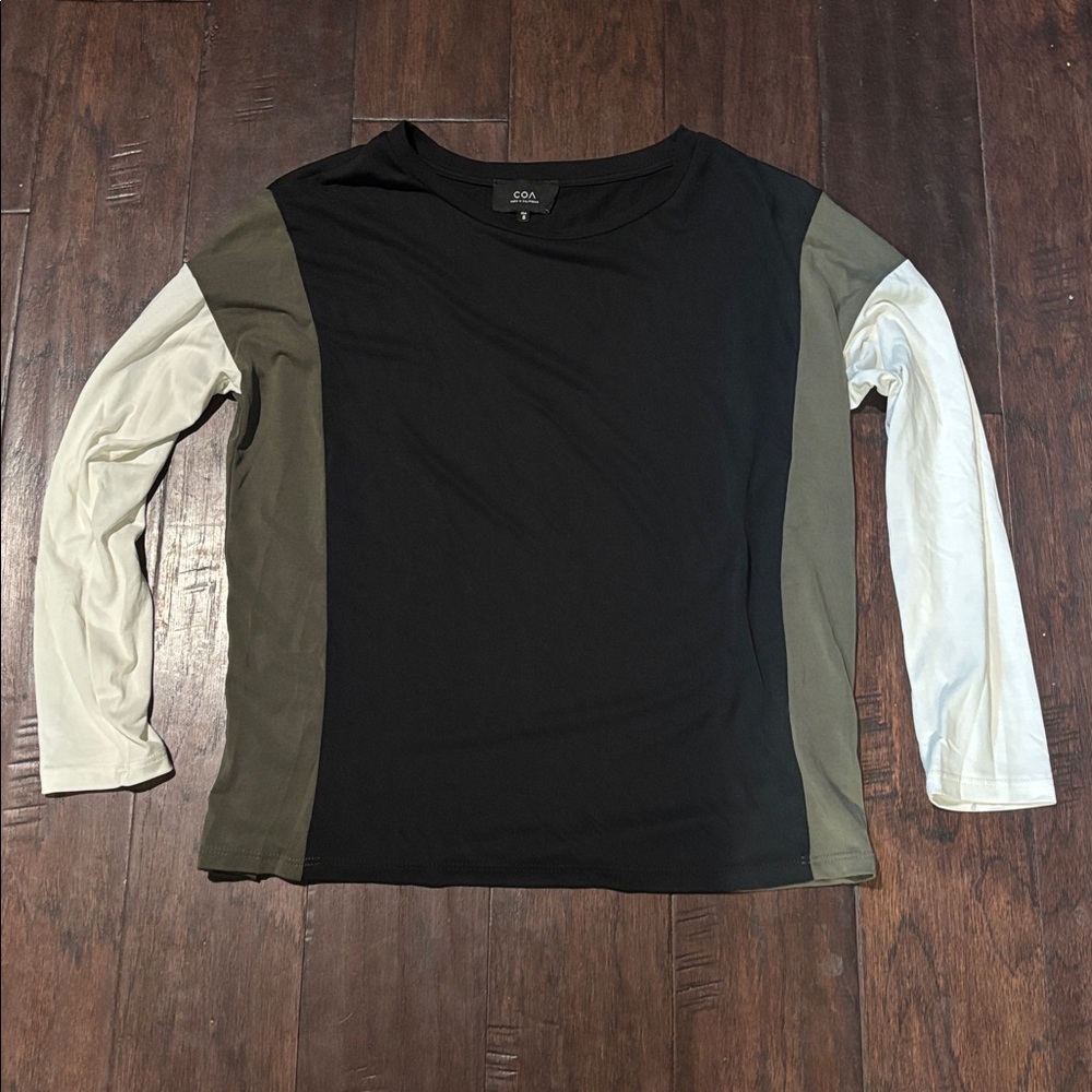 COA Made in California color block Black, White, Olive Green Long Sleeve Tee SM